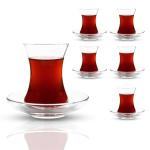 ums Turkish Tea Glass Set, Slim Waist Design and Thick Sole Prevent Tea From Getting Cold, Easy to Keep for 6 People, 6 Saucers, 6 Glasses, Useful Set (12 Pieces)