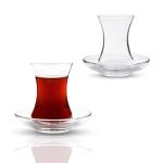 ums Turkish Tea Glass Set, Slim Waist Design and Thick Sole Prevent Tea From Getting Cold, Easy to Keep for 6 People, 6 Saucers, 6 Glasses, Useful Set (12 Pieces)