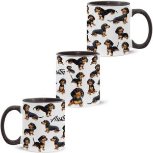 Hilarious Dachshund Coffee Mug, Custom Name Animal Accent Cup 11oz 15oz, Customized Playful Dog Full Wrap Mug, Personalized Cute Pet Ceramic Cup, Funny Puppy Themed Mug, Gift For Kid