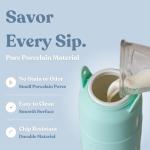 SWANZ Ceramic Coffee and Tea Tumbler Cup with Silicone Lid, Reusable To Go Travel Mug, Leak Proof Water Bottle, No Spill, Microwave Dishwasher Safe, Car Holder Friendly (13.5 Oz, Lilac)