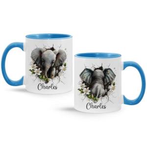 Elephant Coffee Mug With Hole, Custom Animal Accent Cup, Gift For Elephant Lovers, Personalized Mug 11oz 15oz, Customized Name Animal Themed Cup