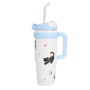 WeiTeTaLuo 33 oz Travel Coffee Mug with Handle – Cute Cat Tumbler with Lid and Straw, Stainless Steel Insulated Water Bottle, Leakproof, Cup Holder Friendly, Travel Accessories, Gifts for Women