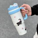 WeiTeTaLuo 33 oz Travel Coffee Mug with Handle – Cute Cat Tumbler with Lid and Straw, Stainless Steel Insulated Water Bottle, Leakproof, Cup Holder Friendly, Travel Accessories, Gifts for Women