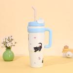 WeiTeTaLuo 33 oz Travel Coffee Mug with Handle – Cute Cat Tumbler with Lid and Straw, Stainless Steel Insulated Water Bottle, Leakproof, Cup Holder Friendly, Travel Accessories, Gifts for Women
