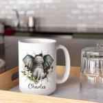 Elephant Coffee Mug With Hole, Custom Animal Accent Cup, Gift For Elephant Lovers, Personalized Mug 11oz 15oz, Customized Name Animal Themed Cup