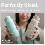 SWANZ Ceramic Coffee and Tea Tumbler Cup with Silicone Lid, Reusable To Go Travel Mug, Leak Proof Water Bottle, No Spill, Microwave Dishwasher Safe, Car Holder Friendly (13.5 Oz, Lilac)