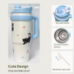 WeiTeTaLuo 33 oz Travel Coffee Mug with Handle – Cute Cat Tumbler with Lid and Straw, Stainless Steel Insulated Water Bottle, Leakproof, Cup Holder Friendly, Travel Accessories, Gifts for Women