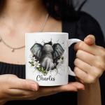Elephant Coffee Mug With Hole, Custom Animal Accent Cup, Gift For Elephant Lovers, Personalized Mug 11oz 15oz, Customized Name Animal Themed Cup