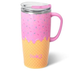 Swig Life 22oz Travel Mug, Insulated Tumbler with Handle and Lid, Travel Coffee Mug, Cup Holder Friendly, Stainless Steel 22 oz Tumbler, Reusable Insulated with Lid (Scoop There It Is)