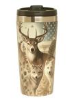 AetherSip Deer Coffee Cup 15oz Insulated Stainless Steel Tumbler with Wildlife Art – Small Travel Mug, Coffee Machine Friendly, Buck Wolf Owl Nature Design
