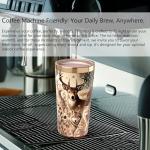 AetherSip Deer Coffee Cup 15oz Insulated Stainless Steel Tumbler with Wildlife Art – Small Travel Mug, Coffee Machine Friendly, Buck Wolf Owl Nature Design