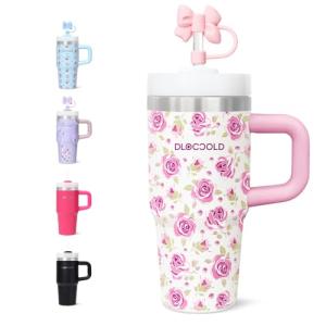 DLOCCOLD 16 oz Stainless Steel Tumbler with Lid and Straw, Double Wall Vacuum Insulated Travel Tumbler with Straw Cover Cap, Reusable Travel Coffee Mug, Cupholder Friendly, Leak Resistant