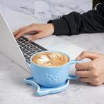 Koolkatkoo Cat Ceramic Cup - Ceramic Coffee Mug with Lid and Spoon, Cute Hidden 3D Animals Inside Mug, Tea Cup for Men and Women, Gifts for Cat Lovers, 10oz, Blue