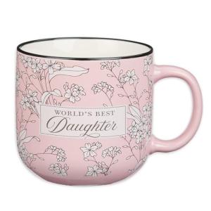 Christian Art Gifts Large Dishwasher/Microwave Safe Ceramic Coffee & Tea Mug for Daughters: World's Best Daughter Encouraging Bible Verse, Non-toxic Lead-Free Cup for Women, Pink/White Floral, 14 oz.
