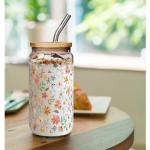 Floral Iced Glass Cups with Bamboo Lids and Straws 16oz Wildflower Coffee Cup Gift for Women Cute Flower Drinking Glass with Cleaning Brushes, Flower Gifts for Mother 's Day Birthday Bridesmaid Party
