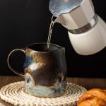 TaoTaojarvie Handmade Ceramic Coffee Mugs, Mugs with Coffee Spoon, 11oz, Handmade Pottery Mug with Handle, Hand-painting, Unique Uneven Surface Tea cups, Dishwasher and Microwave Safe (Coffee Color)