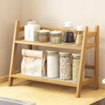 D-werack Wicker-Look Coffee Station Organizer, Bamboo Mug Holder Countertop, Kitchen Counter Shelf for Tea Coffee Bar Accessories, Matcha Stand, Cup Display, Condiment Storage Rack, 2 Tier