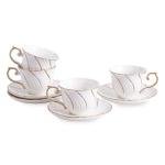 Agyiuns Ceramic Mini Espresso Cups Set of 4,3oz Espresso Mugs with Saucer,Porcelain Coffee Mugs Demitasse Cups, Modern Style cups for Latte, Cafe Mocha(4, White with gold thread)