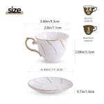 Agyiuns Ceramic Mini Espresso Cups Set of 4,3oz Espresso Mugs with Saucer,Porcelain Coffee Mugs Demitasse Cups, Modern Style cups for Latte, Cafe Mocha(4, White with gold thread)