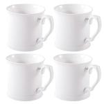 PULCHRITUDIE Fine Porcelain 16 Ounce White Mug Set for Coffee Tea Water Milk, Set of Four