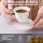 Agyiuns Ceramic Mini Espresso Cups Set of 4,3oz Espresso Mugs with Saucer,Porcelain Coffee Mugs Demitasse Cups, Modern Style cups for Latte, Cafe Mocha(4, White with gold thread)