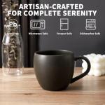 Tikooere Coffee Mugs Set of 4, Ceramic 16 oz Coffee Cups for Tea, Milk, Cereal, Cappuccino, Porcelain Latte Cups with Large Handle, Stoneware Coffee Mugs for Christmas Housewarming Gifts, Black