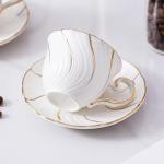 Agyiuns Ceramic Mini Espresso Cups Set of 4,3oz Espresso Mugs with Saucer,Porcelain Coffee Mugs Demitasse Cups, Modern Style cups for Latte, Cafe Mocha(4, White with gold thread)