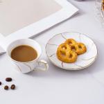 Agyiuns Ceramic Mini Espresso Cups Set of 4,3oz Espresso Mugs with Saucer,Porcelain Coffee Mugs Demitasse Cups, Modern Style cups for Latte, Cafe Mocha(4, White with gold thread)