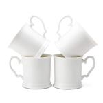 PULCHRITUDIE Fine Porcelain 16 Ounce White Mug Set for Coffee Tea Water Milk, Set of Four