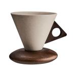 EWCEFIC Retro ceramic coffee mug, Creative Cone coffee cup set for women elegant small- Solid wood handle and coaster - Suitable for home, restaurant, party and office use.250ml/8.45floz