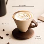 EWCEFIC Retro ceramic coffee mug, Creative Cone coffee cup set for women elegant small- Solid wood handle and coaster - Suitable for home, restaurant, party and office use.250ml/8.45floz
