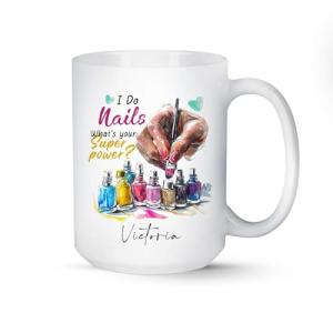 Customized Choose Name Nail Artist Tea Cup, Novelty Custom Nail Artist Ceramic Mug, Personalized Nail Technician Travel Cup For Friends, Nail Tech Themed White Coffee Mug 11oz 15oz