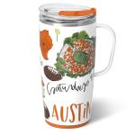Swig Life 22oz Travel Mug, Insulated Tumbler with Handle and Lid, Travel Coffee Mug, Cup Holder Friendly, Stainless Steel 22 oz Tumbler, Reusable Insulated with Lid (Saturdays in Austin)