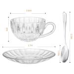 GURUDAR Glass Tea Cups and Saucers Set of 2, Clear Coffee Mugs with Stainless Steel Spoon, Dishwasher & Microwave Safe Teacups for Espresso Cappuccino Latte Tea Juice, 6OZ/180ML