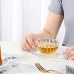 GURUDAR Glass Tea Cups and Saucers Set of 2, Clear Coffee Mugs with Stainless Steel Spoon, Dishwasher & Microwave Safe Teacups for Espresso Cappuccino Latte Tea Juice, 6OZ/180ML