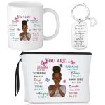 Reginary 3 Pcs Christian Gifts for African American Women Bible Verse Makeup Bag Christian Pencil Pouch 11 oz Religious Coffee Mug Inspirational Keychain Faith Based You Are Loved Gifts