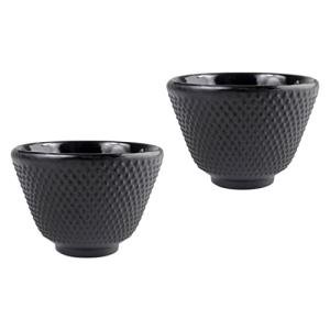 Angoily 2pcs Japanese Tea Cup Black Cups Japanese Cast Iron Tea Set Chinese Retro Kung Fu Teacup Handcraft Mugs Set for Households, Offices
