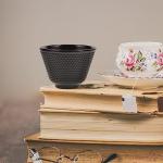 Angoily 2pcs Japanese Tea Cup Black Cups Japanese Cast Iron Tea Set Chinese Retro Kung Fu Teacup Handcraft Mugs Set for Households, Offices