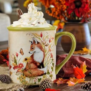 Woodland Critters 18 oz. Ceramic Mugs, Set of 4 – Fox, Hedgehog, Squirrel & Raccoon Cups – Cottagecore Coffee Mugs for Fall, Tea, Cocoa, Nature Decor & Gift Giving – Microwave Safe
