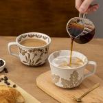 JIGVOE Ceramic Large Latte Mug, 12OZ Novelty Coffee Mugs with Gold Spoon, Tea Cup with Butterfly Pattern, Wedding Birthday Housewarming Gift, Dishwasher Microwave Safe (Butterfly, 1 Pack)