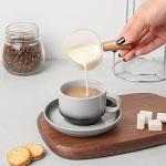 Sweejar Porcelain Espresso Cups with Saucers, 4 Ounce Stackable Cappuccino Cups with Metal Stand for Coffee Drinks, Latte, Tea - Set of 4 (Fog blue)