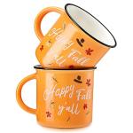 2 Pieces Autumn Coffee Mug Happy Fall Y'all Camper Cup Thanksgiving Ceramic Pumpkin Mugs 14oz Ceramic Campfire Coffee Cup for Office Home Thank You Gift for Women Men Mom Dad Christian