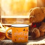 2 Pieces Autumn Coffee Mug Happy Fall Y'all Camper Cup Thanksgiving Ceramic Pumpkin Mugs 14oz Ceramic Campfire Coffee Cup for Office Home Thank You Gift for Women Men Mom Dad Christian