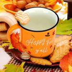 2 Pieces Autumn Coffee Mug Happy Fall Y'all Camper Cup Thanksgiving Ceramic Pumpkin Mugs 14oz Ceramic Campfire Coffee Cup for Office Home Thank You Gift for Women Men Mom Dad Christian