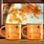 2 Pieces Autumn Coffee Mug Happy Fall Y'all Camper Cup Thanksgiving Ceramic Pumpkin Mugs 14oz Ceramic Campfire Coffee Cup for Office Home Thank You Gift for Women Men Mom Dad Christian