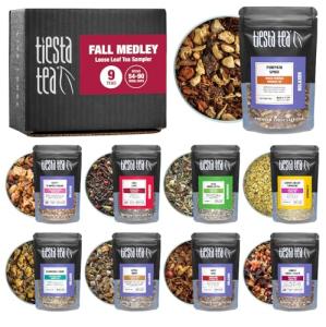Tiesta Tea - Fall Medley Tea Sampler Dry Flight Set, Loose Leaf, No Caffeine, Makes Hot & Iced, Assorted Brew Sets with Herbal, Black, Fruit, Chai Blend & More, 9 Resealable Sample Pouches
