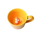DIHOclub Fox Ceramic Cup Hidden 3D Animal Inside Mug,Cute Cartoon Handmade Figurine Mugs,Holiday and Birthday Gift for Coffee Milk Tea Lovers,12 OZ(Yellow)