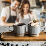 Miamolo Coffee Mugs Set of 4 with Spoons & Stand, Stackable Espresso Cups 13oz Coffee Mug for Drinks Latte Cappuccino Tea, Coffee Cup for Women Men Couples Housewarming Birthday Gift, Dishwasher Safe