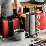 Miamolo Coffee Mugs Set of 4 with Spoons & Stand, Stackable Espresso Cups 13oz Coffee Mug for Drinks Latte Cappuccino Tea, Coffee Cup for Women Men Couples Housewarming Birthday Gift, Dishwasher Safe