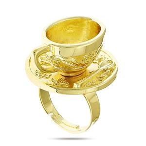 RechicGu Polish Golden Vintage Fairytale 3D Tea Cup Saucer Ring Party Fairy Tale Hatter Wonderland Cosplay Fancy Dress